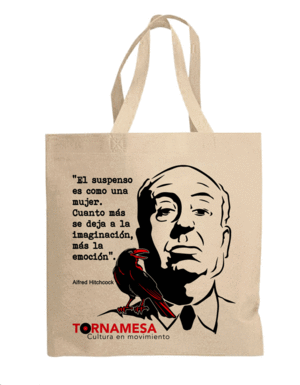 BOLSA TELA 25X30 ALFRED HITCHCOCK BEIGE