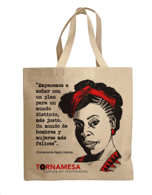 BOLSA TELA 40X40 CHIMAMANDA  2  TINTAS BEIGE