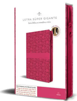 BIBLIA REINA VALERA REVISADA 1960 LETRA SÚPER GIGANTE, SÍMIL PIEL FUCSIA ROSADA, CREMALLERA E ÍNDICE